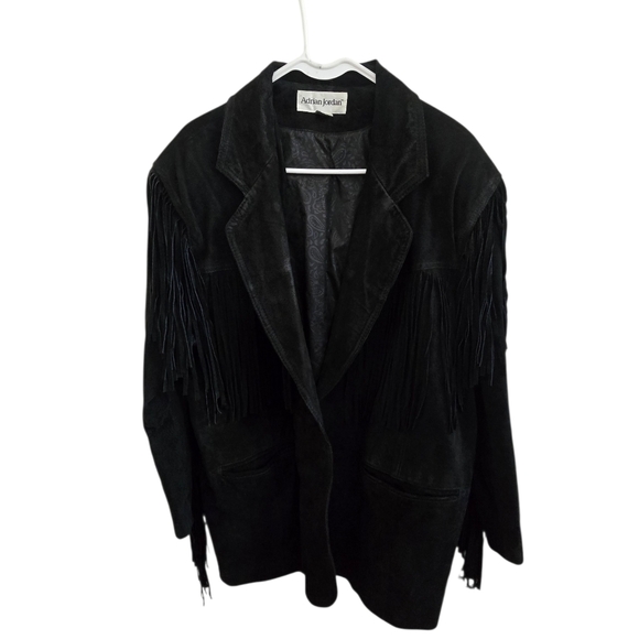 Vintage Adrian Jordan Black Suede Fringe Jacket - Western Boho - Size 14/16 - Picture 2 of 7